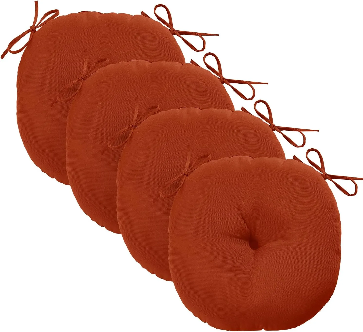 downluxe Bistro Chair Cushions for Patio Furniture, Water-Resistant Round Outdoor Chair Cushions Set of 4 with Non-Slip Ties, 15" x 15", Brick Red