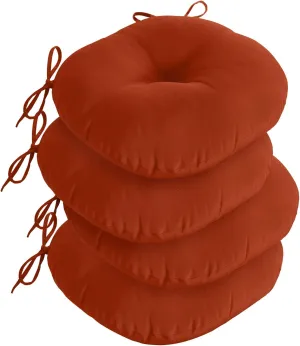 downluxe Bistro Chair Cushions for Patio Furniture, Water-Resistant Round Outdoor Chair Cushions Set of 4 with Non-Slip Ties, 15" x 15", Brick Red