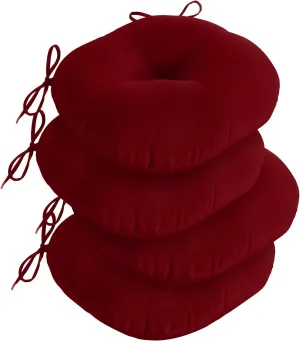 downluxe Bistro Chair Cushions for Patio Furniture, Water-Resistant Round Outdoor Chair Cushions Set of 4 with Non-Slip Ties, 15" x 15", Burgundy
