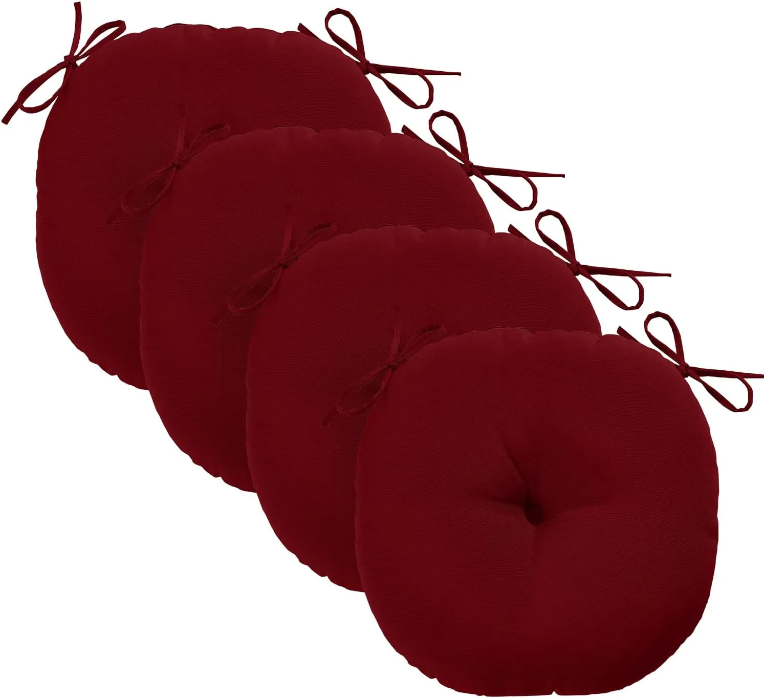 downluxe Bistro Chair Cushions for Patio Furniture, Water-Resistant Round Outdoor Chair Cushions Set of 4 with Non-Slip Ties, 15" x 15", Burgundy