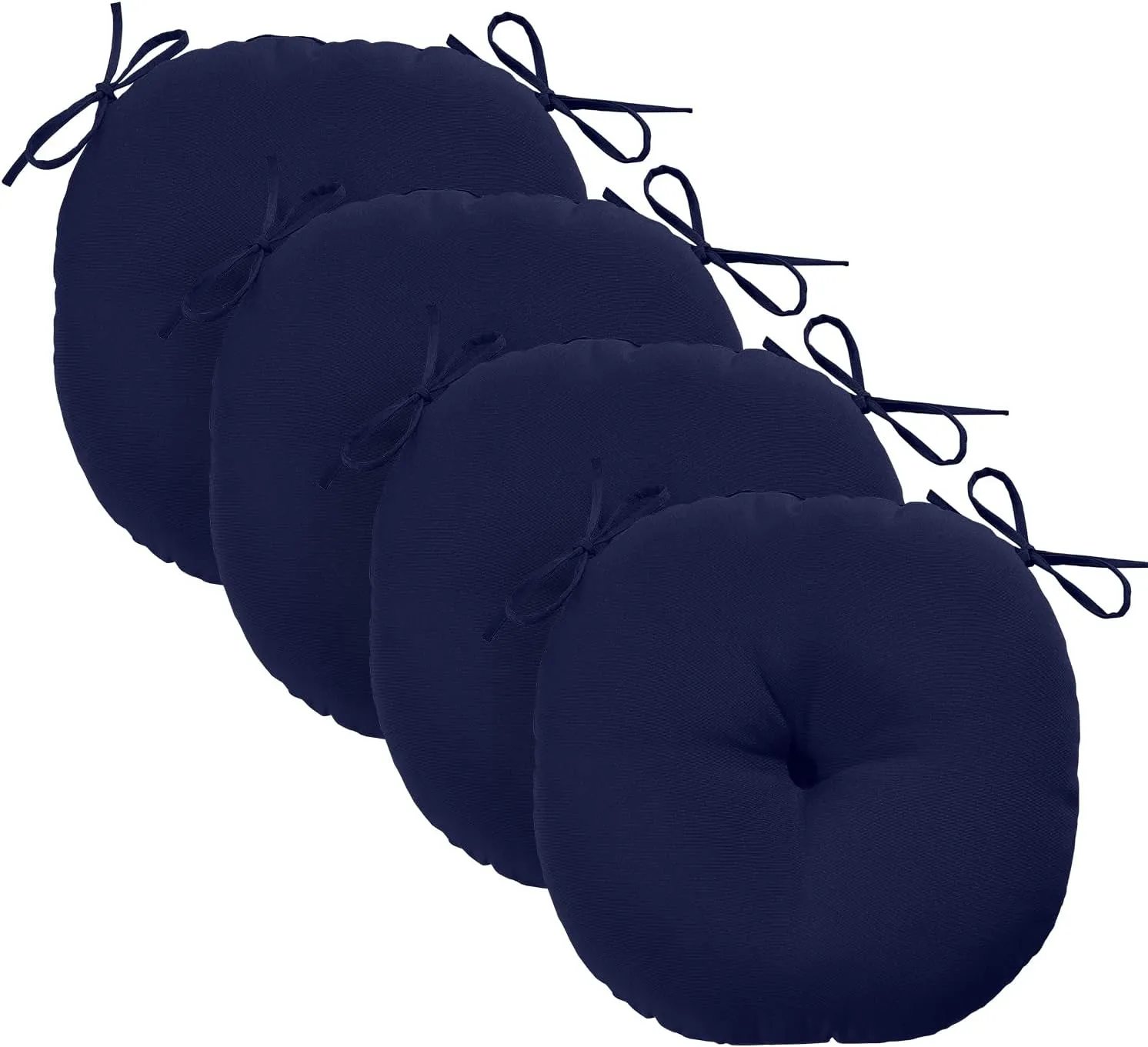 downluxe Bistro Chair Cushions for Patio Furniture, Water-Resistant Round Outdoor Chair Cushions Set of 4 with Non-Slip Ties, 15" x 15", Navy