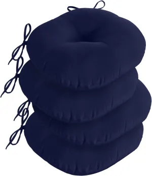 downluxe Bistro Chair Cushions for Patio Furniture, Water-Resistant Round Outdoor Chair Cushions Set of 4 with Non-Slip Ties, 15" x 15", Navy