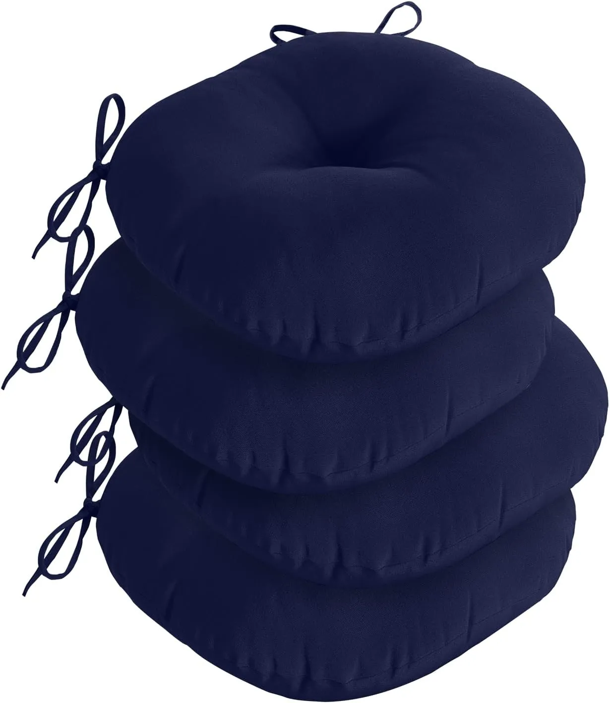 downluxe Bistro Chair Cushions for Patio Furniture, Water-Resistant Round Outdoor Chair Cushions Set of 4 with Non-Slip Ties, 15" x 15", Navy