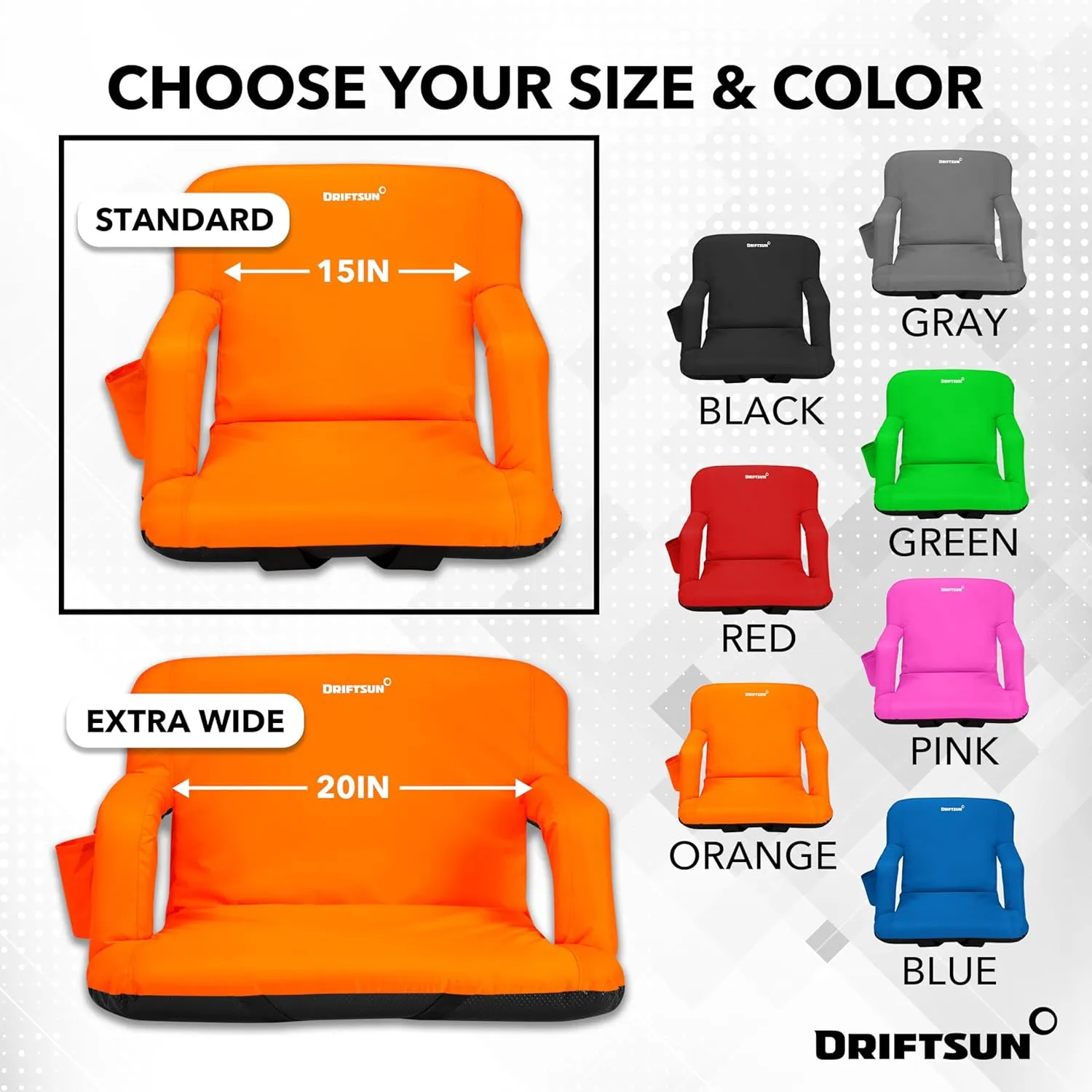 Driftsun Stadium Seats with Back Support, Deluxe Bleacher Chairs with Support Cushion, Padded Seats with Waterproof Chair