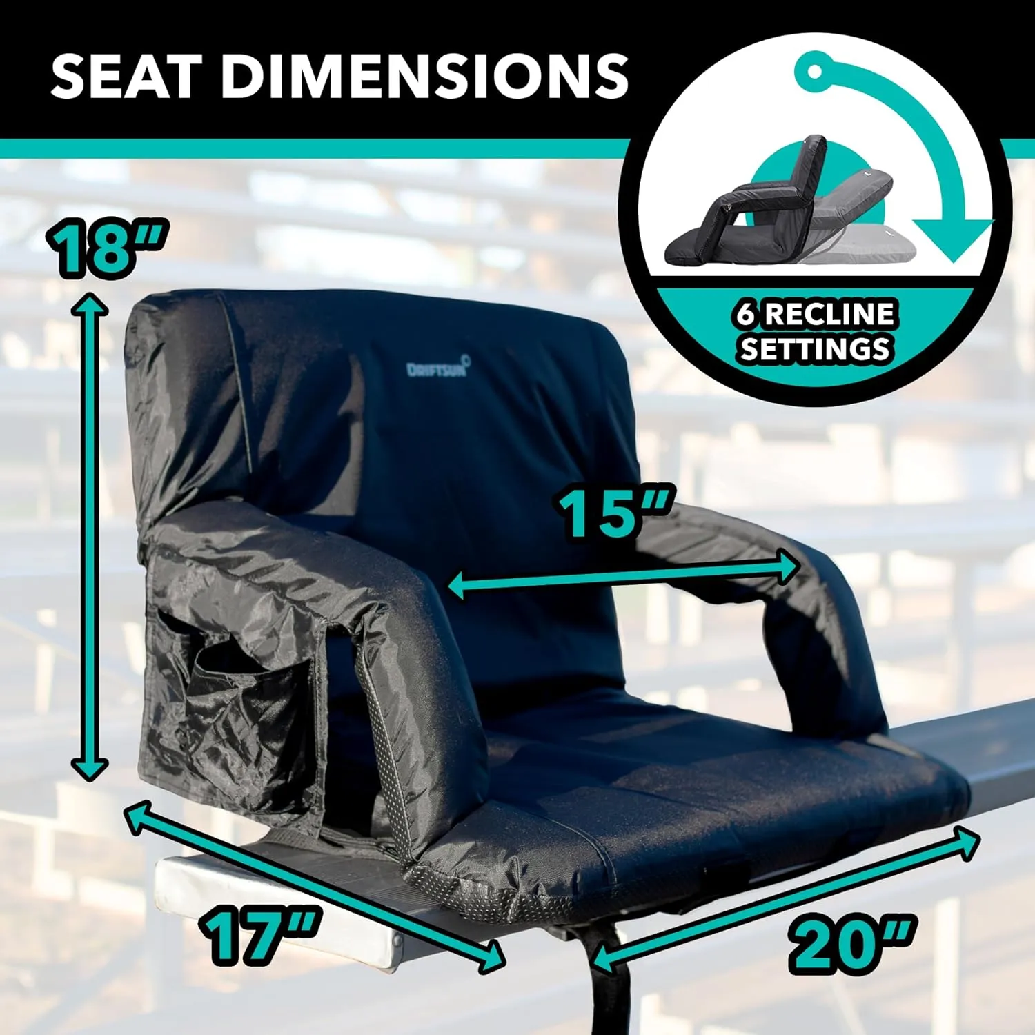 Driftsun Stadium Seats with Back Support, Deluxe Bleacher Chairs with Support Cushion, Padded Seats with Waterproof Chair