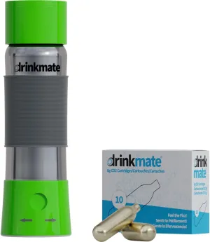 DrinkMate instaFizz Carbonating Water Bottle - Sparkles ANY Drink On the Go - 21oz Stainless Steel, BPA-Free, Wide Mouth, With Insulating Sleeve and Ten 8g CO2 Chargers (Green)