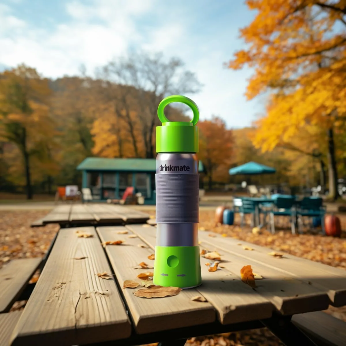 DrinkMate instaFizz Carbonating Water Bottle - Sparkles ANY Drink On the Go - 21oz Stainless Steel, BPA-Free, Wide Mouth, With Insulating Sleeve and Ten 8g CO2 Chargers (Green)