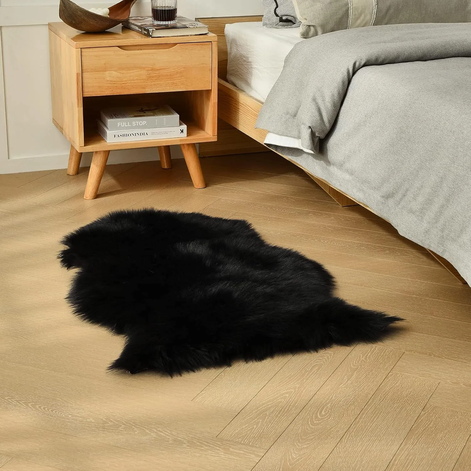 duduta Black Faux Fur Throw Rugs 2x3 ft, Fluffy Shag Sheepskin Rug Seat Chair Covers, Washable Rugs Room Decor