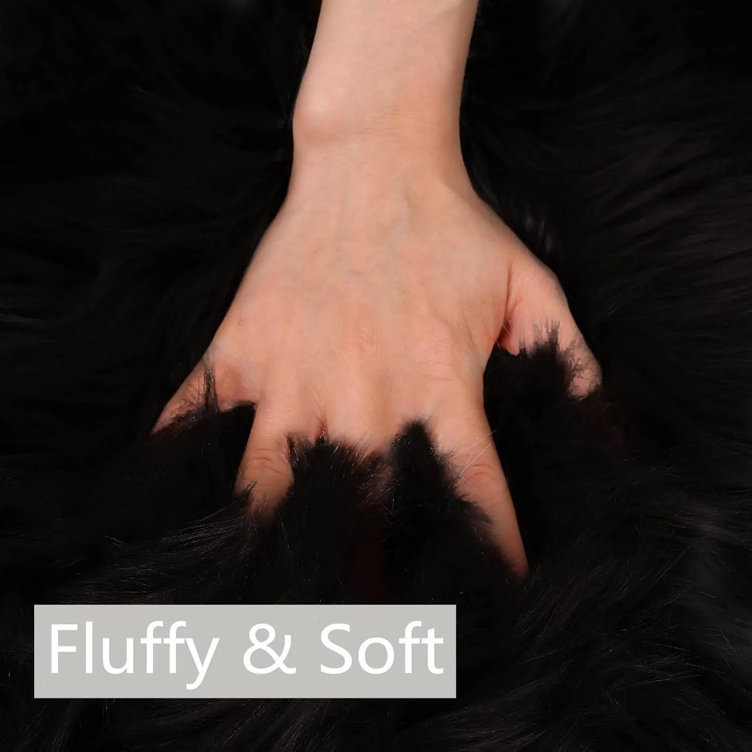 duduta Black Faux Fur Throw Rugs 2x3 ft, Fluffy Shag Sheepskin Rug Seat Chair Covers, Washable Rugs Room Decor