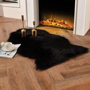 duduta Black Faux Fur Throw Rugs 2x3 ft, Fluffy Shag Sheepskin Rug Seat Chair Covers, Washable Rugs Room Decor