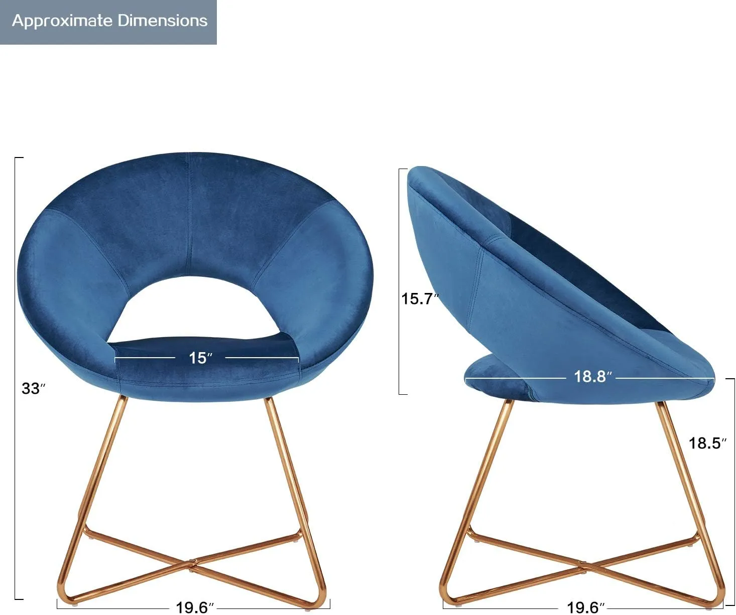 DUHOME Modern Accent Velvet Chairs Dining Chairs Single Sofa Comfy Upholstered Arm Chair Living Room Furniture Mid-Century Leisure Lounge Chairs with Golden Metal Frame Legs 1 PCS Blue