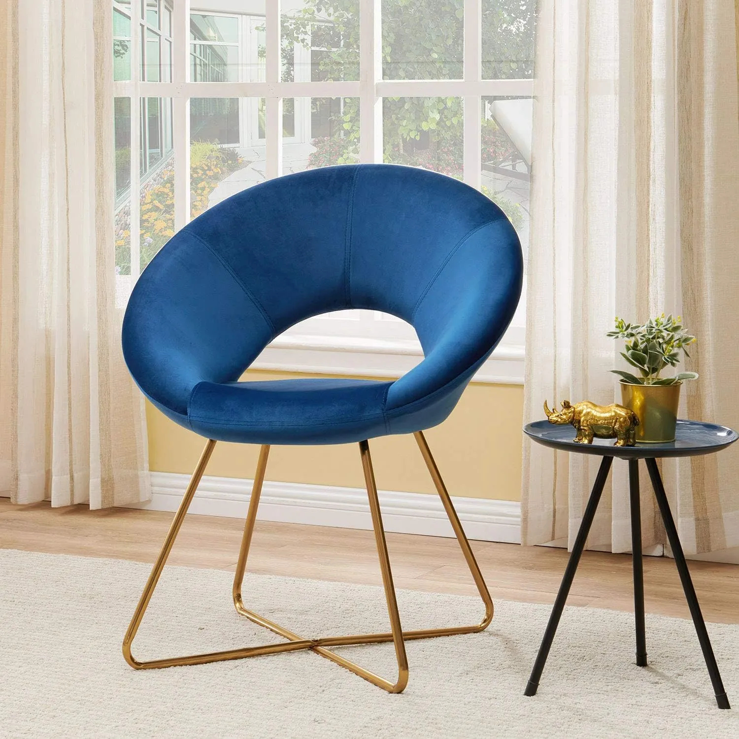 DUHOME Modern Accent Velvet Chairs Dining Chairs Single Sofa Comfy Upholstered Arm Chair Living Room Furniture Mid-Century Leisure Lounge Chairs with Golden Metal Frame Legs 1 PCS Blue
