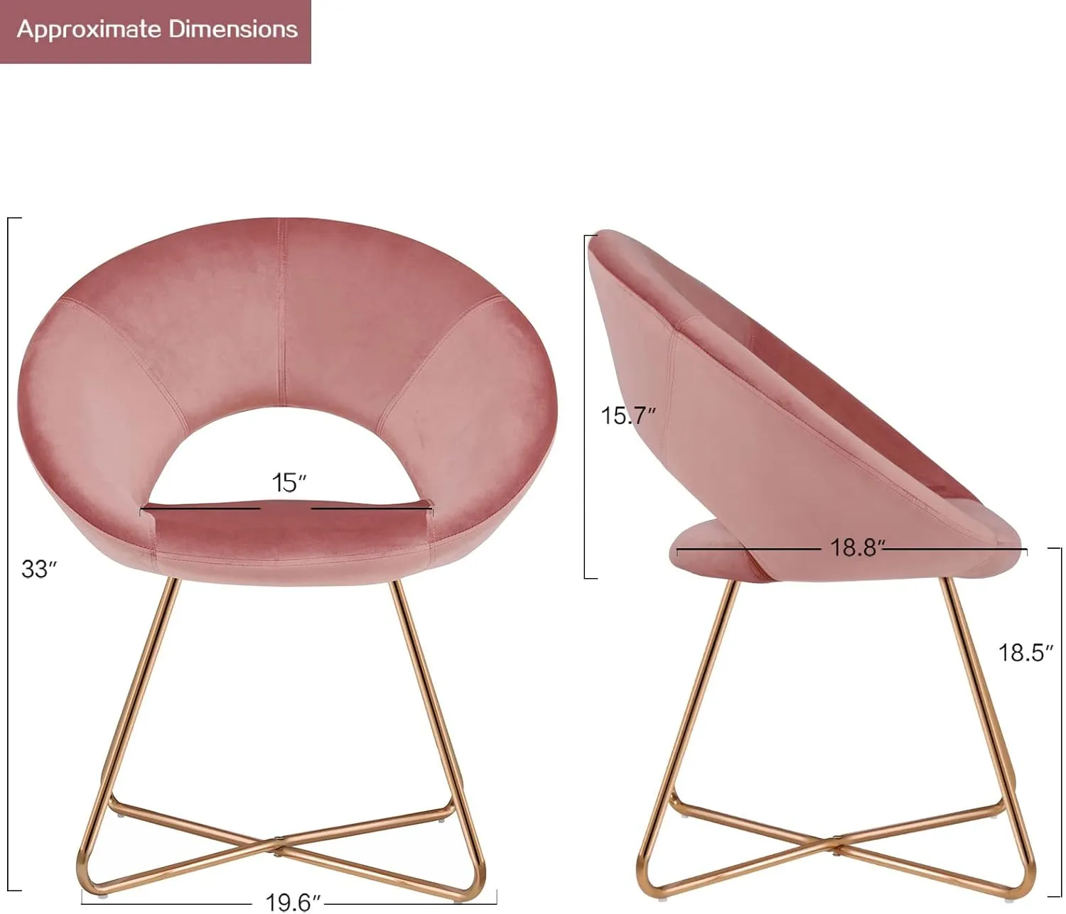 DUHOME Modern Accent Velvet Chairs Dining Chairs Single Sofa Comfy Upholstered Arm Chair Living Room Furniture Mid-Century Leisure Lounge Chairs with Golden Metal Frame Legs 1 PCS Pink