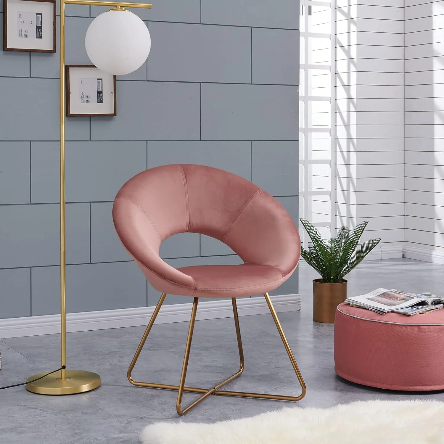 DUHOME Modern Accent Velvet Chairs Dining Chairs Single Sofa Comfy Upholstered Arm Chair Living Room Furniture Mid-Century Leisure Lounge Chairs with Golden Metal Frame Legs 1 PCS Pink