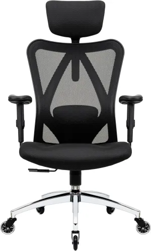 Duramont Ergonomic Office Chair - Adjustable Desk Chair with Lumbar Support and Rollerblade Wheels - High Back Chairs with Breathable Mesh - Thick Seat Cushion, Head, and Arm Rests - Reclines
