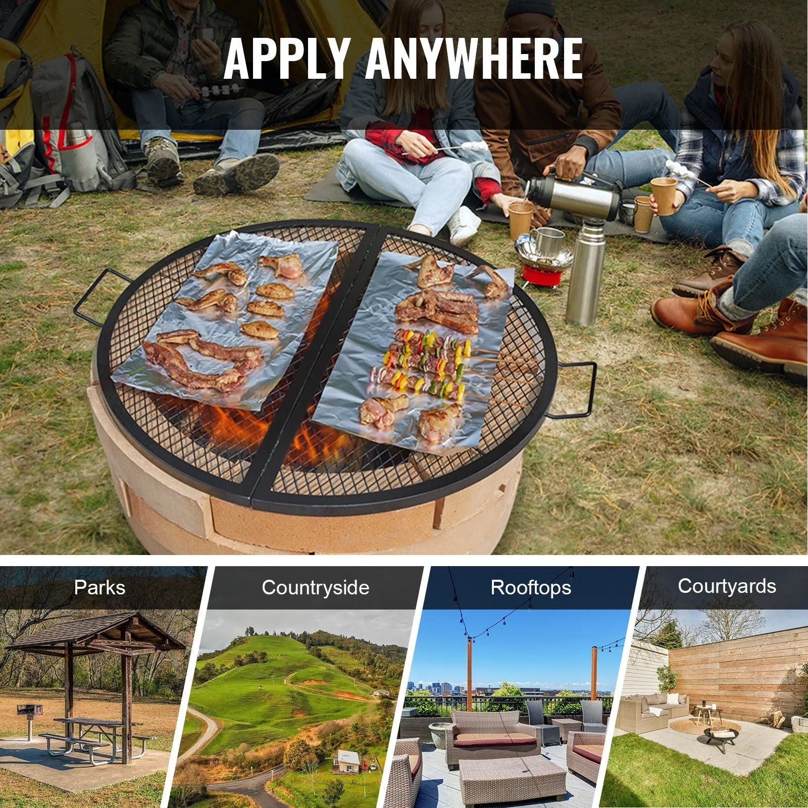 Duty BBQ Campfire Support VEVOR Grill Grate, Camping with Handle Black Grate, Round Cooking Steel Party, 36 for Inch Wire, Grid Foldable Fast dispatch Pit X Grill Fire Portable Outside X-Marks Heavy Cookware Worth the price and