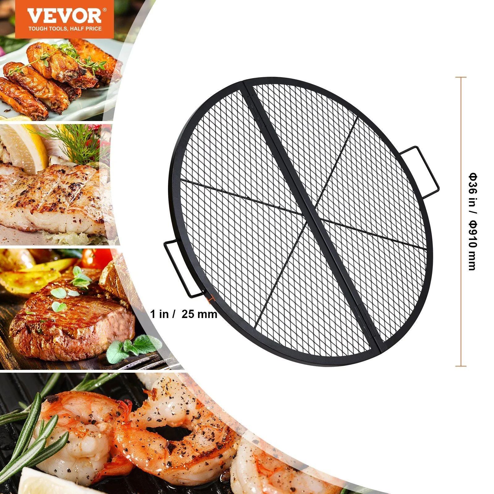 Duty BBQ Campfire Support VEVOR Grill Grate, Camping with Handle Black Grate, Round Cooking Steel Party, 36 for Inch Wire, Grid Foldable Fast dispatch Pit X Grill Fire Portable Outside X-Marks Heavy Cookware Worth the price and