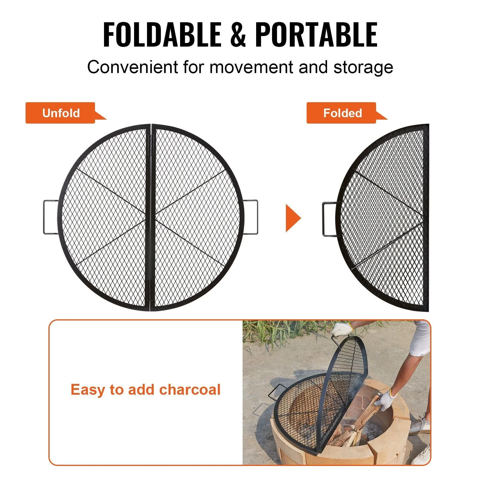 Duty BBQ Campfire Support VEVOR Grill Grate, Camping with Handle Black Grate, Round Cooking Steel Party, 36 for Inch Wire, Grid Foldable Fast dispatch Pit X Grill Fire Portable Outside X-Marks Heavy Cookware Worth the price and