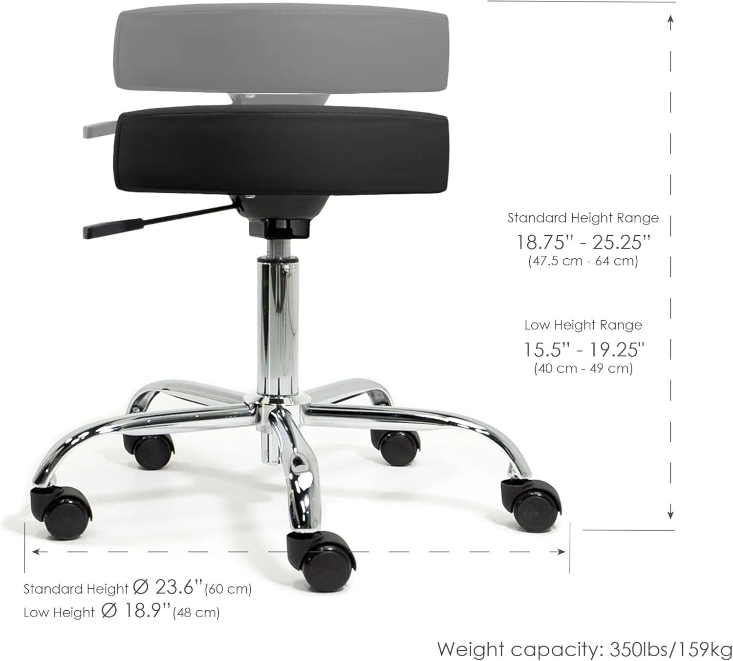 EARTHLITE Pneumatic Massage Salon Drafting Stool - No Leaking (vs. Hydraulic), Adjustable, Rolling, CFC-Free / Medical Spa Facial Chair