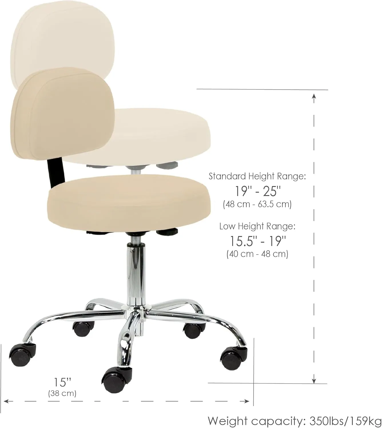 EARTHLITE Pneumatic Massage Salon Drafting Stool - No Leaking (vs. Hydraulic), Adjustable, Rolling, CFC-Free / Medical Spa Facial Chair