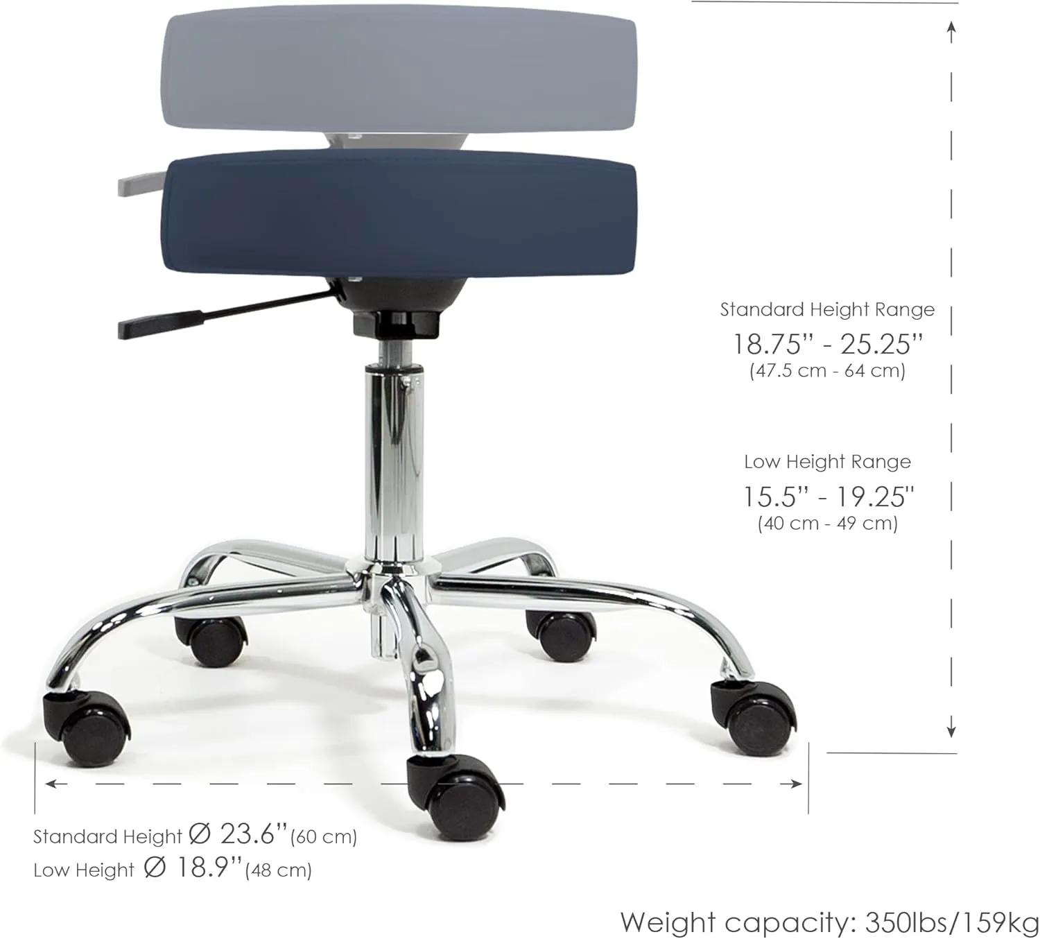EARTHLITE Pneumatic Massage Salon Drafting Stool - No Leaking (vs. Hydraulic), Adjustable, Rolling, CFC-Free / Medical Spa Facial Chair