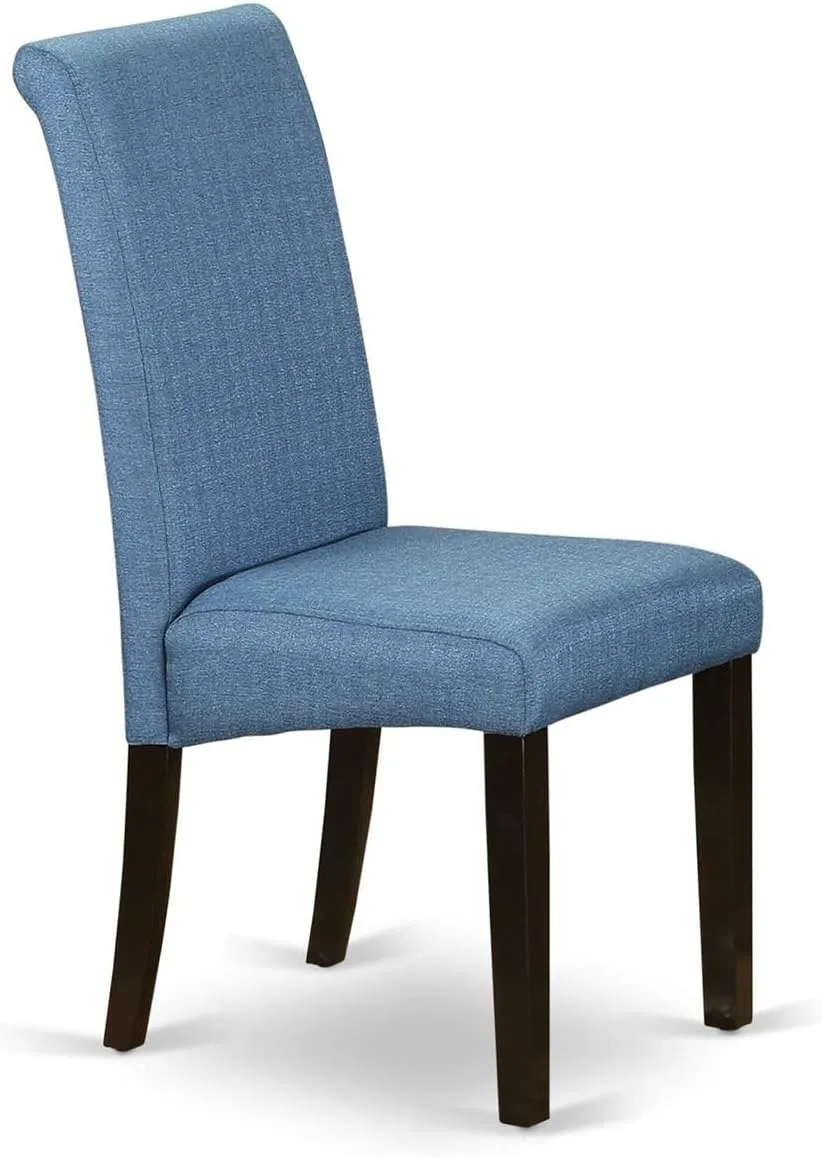 East West Furniture BAP5T21 Barry Classic Parsons Dining Chairs - Blue Color Linen Fabric Padded Chairs, Set of 2, Cappuccino