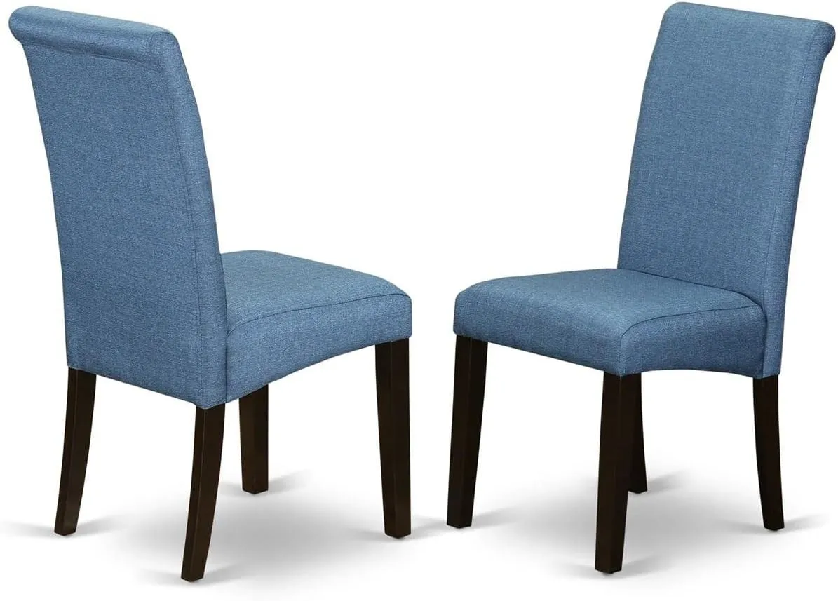 East West Furniture BAP5T21 Barry Classic Parsons Dining Chairs - Blue Color Linen Fabric Padded Chairs, Set of 2, Cappuccino