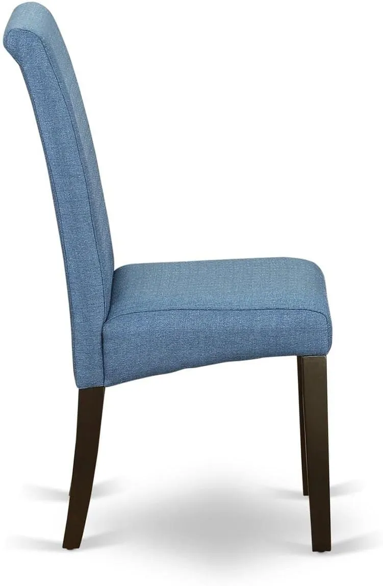 East West Furniture BAP5T21 Barry Classic Parsons Dining Chairs - Blue Color Linen Fabric Padded Chairs, Set of 2, Cappuccino