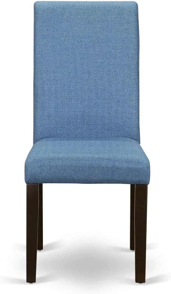 East West Furniture BAP5T21 Barry Classic Parsons Dining Chairs - Blue Color Linen Fabric Padded Chairs, Set of 2, Cappuccino