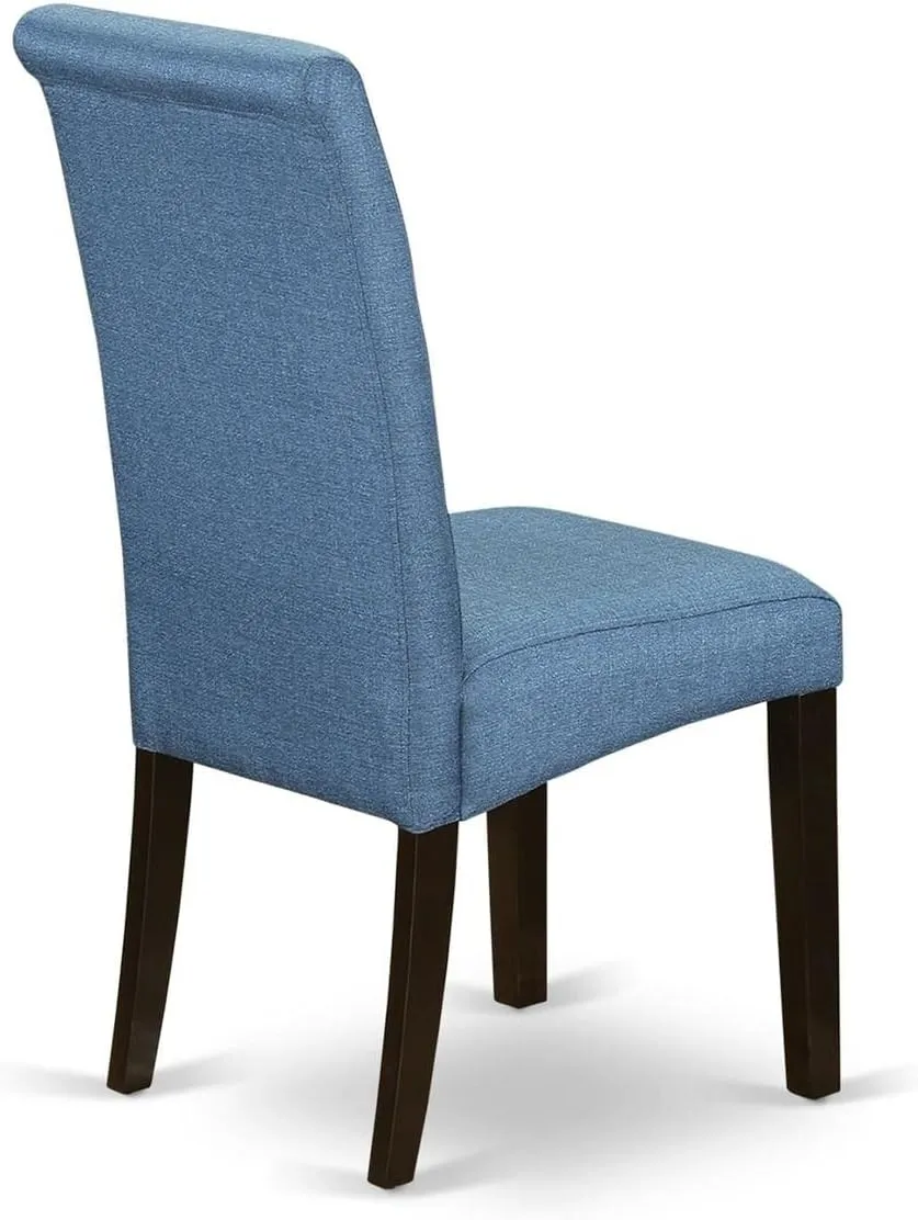 East West Furniture BAP5T21 Barry Classic Parsons Dining Chairs - Blue Color Linen Fabric Padded Chairs, Set of 2, Cappuccino
