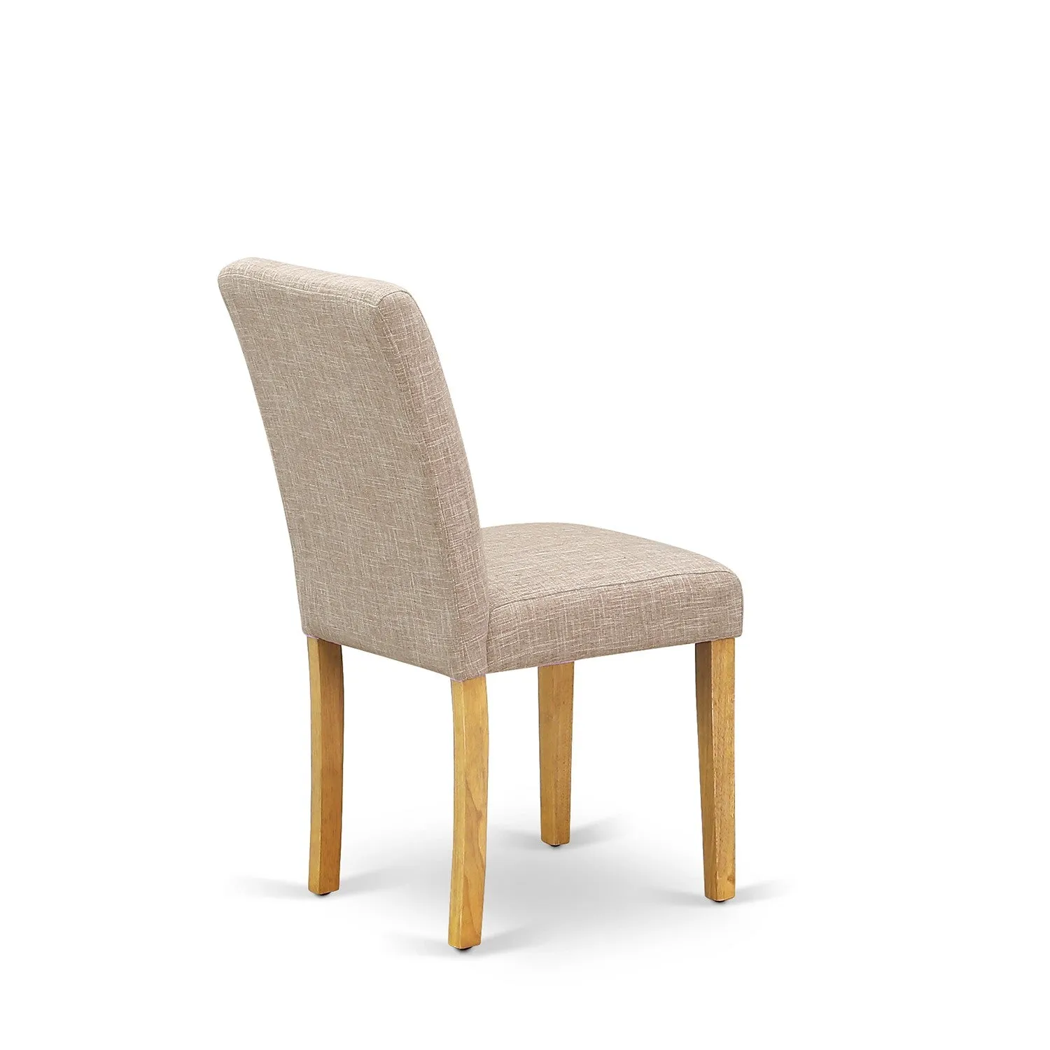 East West Furniture DMAB3-OAK-04 3 Piece Kitchen Table Set Contains a Round Dining Room Table with Dropleaf and 2 Light Tan Linen Fabric Parsons Dining Chairs, 42x42 Inch, Oak