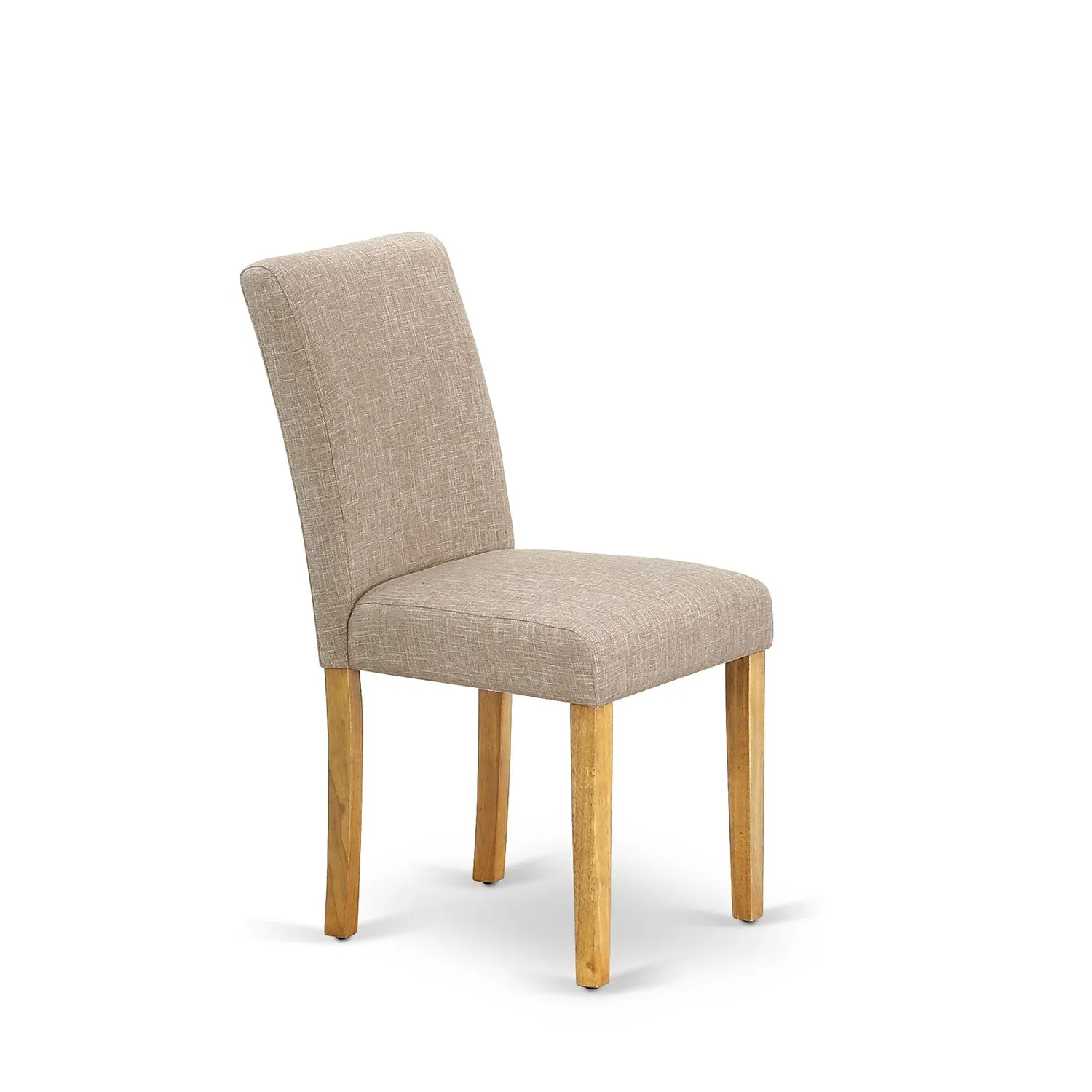 East West Furniture DMAB3-OAK-04 3 Piece Kitchen Table Set Contains a Round Dining Room Table with Dropleaf and 2 Light Tan Linen Fabric Parsons Dining Chairs, 42x42 Inch, Oak