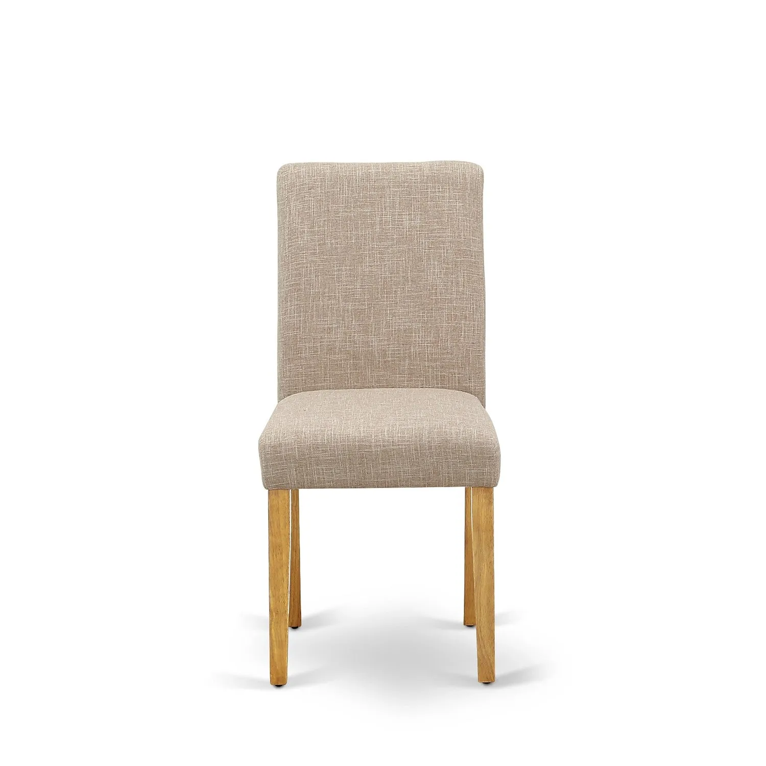 East West Furniture DMAB3-OAK-04 3 Piece Kitchen Table Set Contains a Round Dining Room Table with Dropleaf and 2 Light Tan Linen Fabric Parsons Dining Chairs, 42x42 Inch, Oak