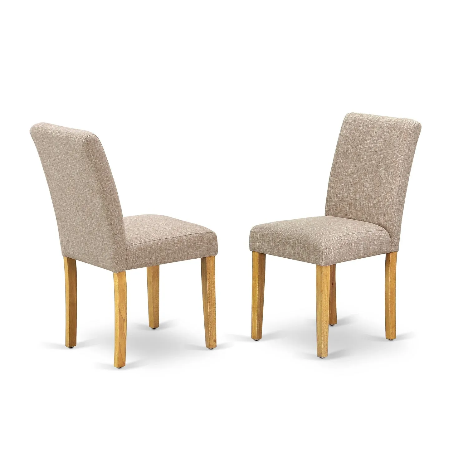 East West Furniture DMAB3-OAK-04 3 Piece Kitchen Table Set Contains a Round Dining Room Table with Dropleaf and 2 Light Tan Linen Fabric Parsons Dining Chairs, 42x42 Inch, Oak