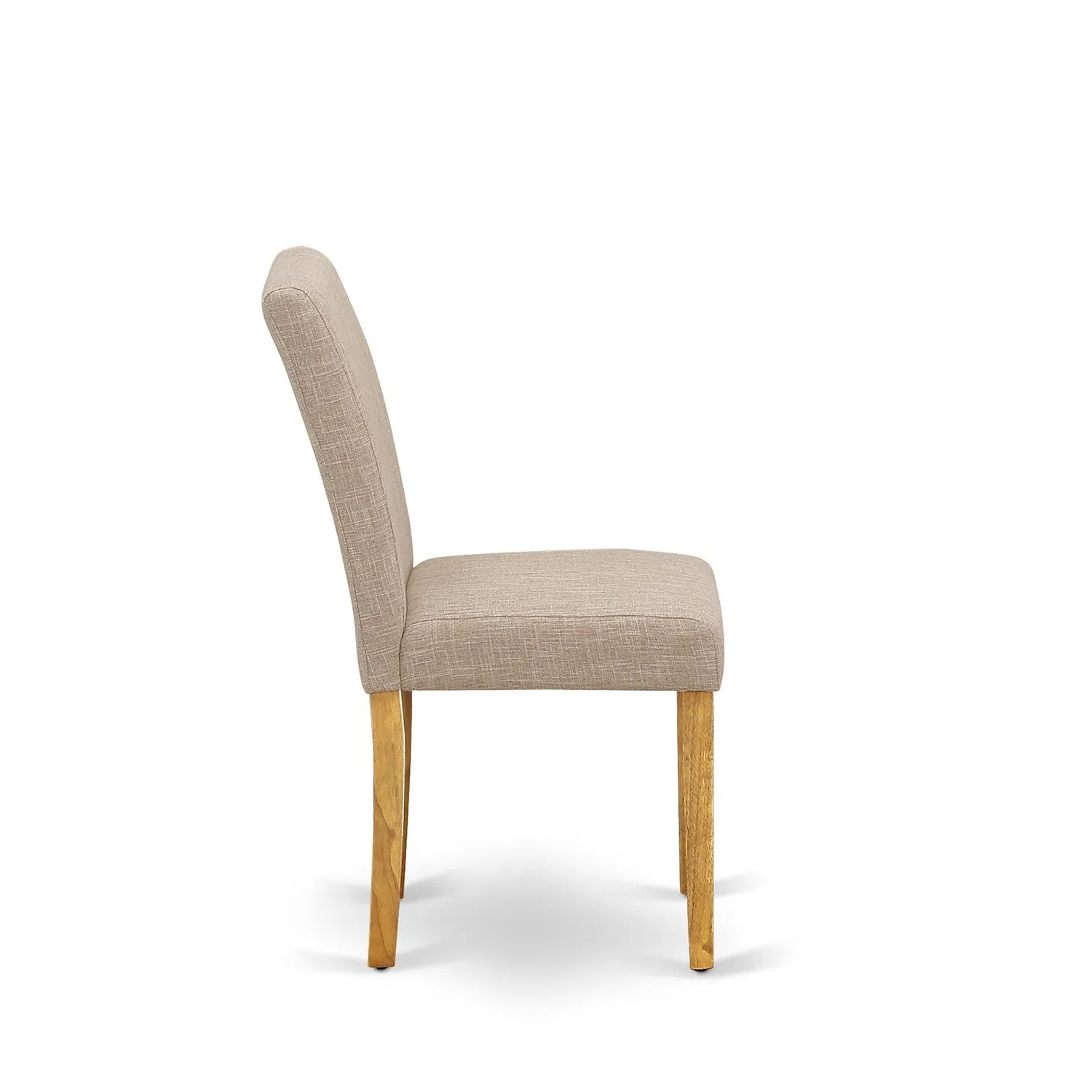 East West Furniture DMAB3-OAK-04 3 Piece Kitchen Table Set Contains a Round Dining Room Table with Dropleaf and 2 Light Tan Linen Fabric Parsons Dining Chairs, 42x42 Inch, Oak
