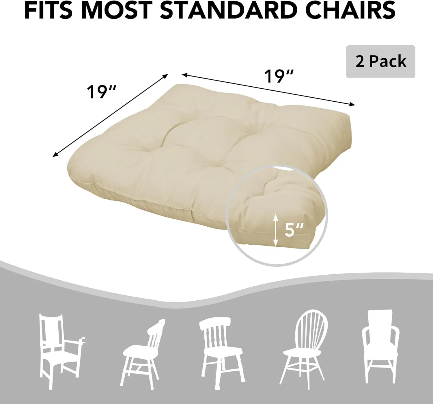 Easy-Going 2 Pack 19"x19" Outdoor Water Resistant Patio Wicker Chair Cushions Reversible Tufted Pads Seat Indoor Furniture Beige