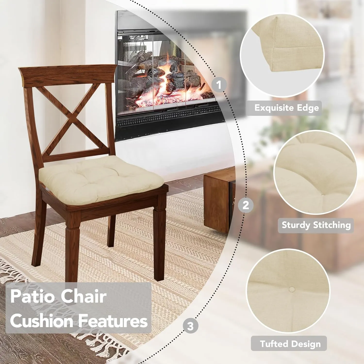 Easy-Going 2 Pack 19"x19" Outdoor Water Resistant Patio Wicker Chair Cushions Reversible Tufted Pads Seat Indoor Furniture Beige