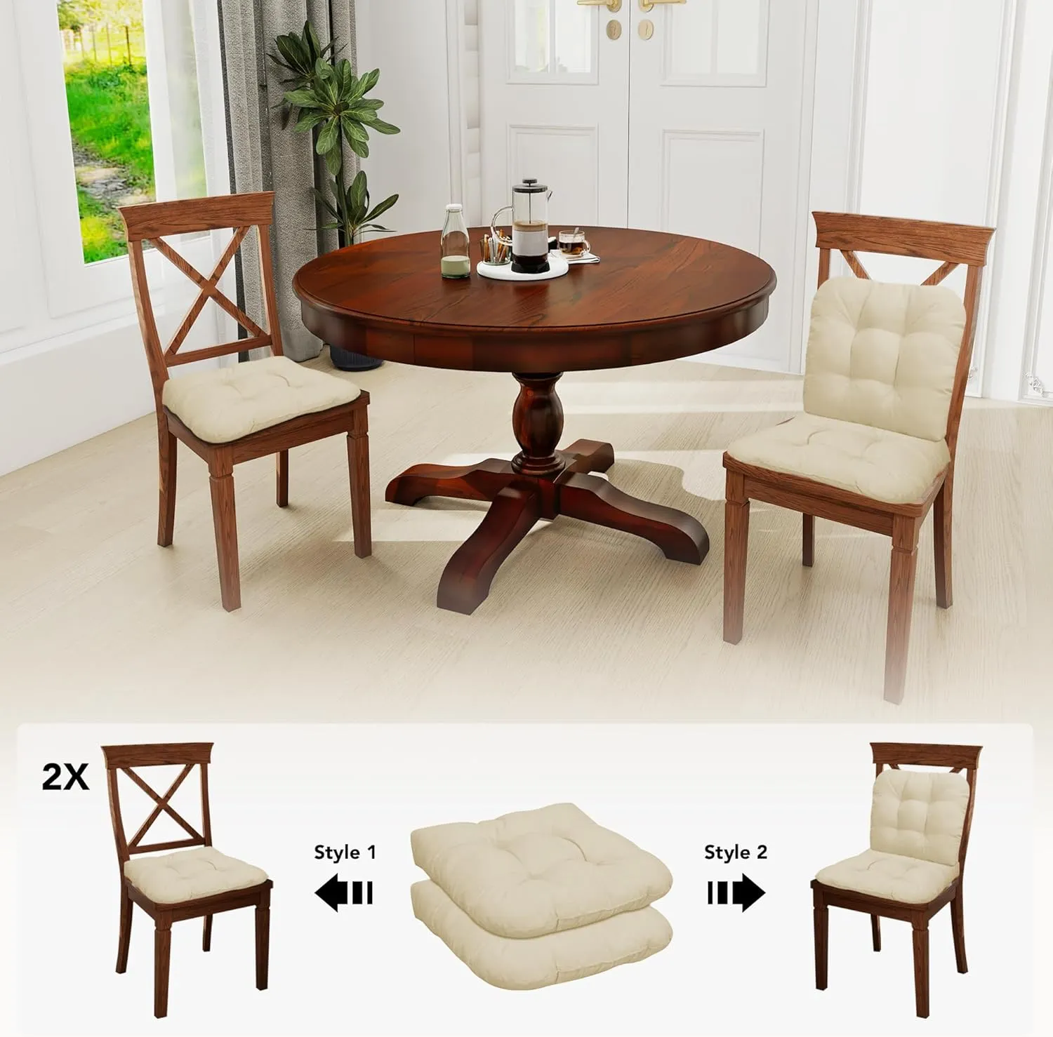 Easy-Going 2 Pack 19"x19" Outdoor Water Resistant Patio Wicker Chair Cushions Reversible Tufted Pads Seat Indoor Furniture Beige