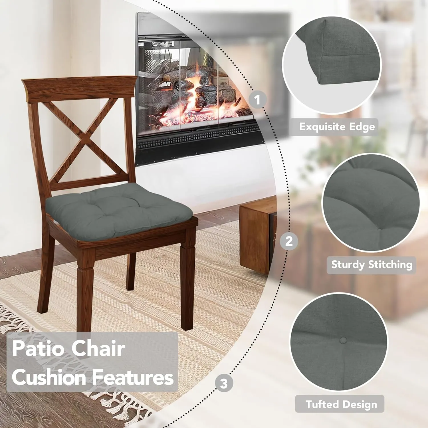 Easy-Going 2 Pack 19"x19" Outdoor Water Resistant Patio Wicker Chair Cushions Reversible Tufted Pads Seat Indoor Furniture Dark Grey