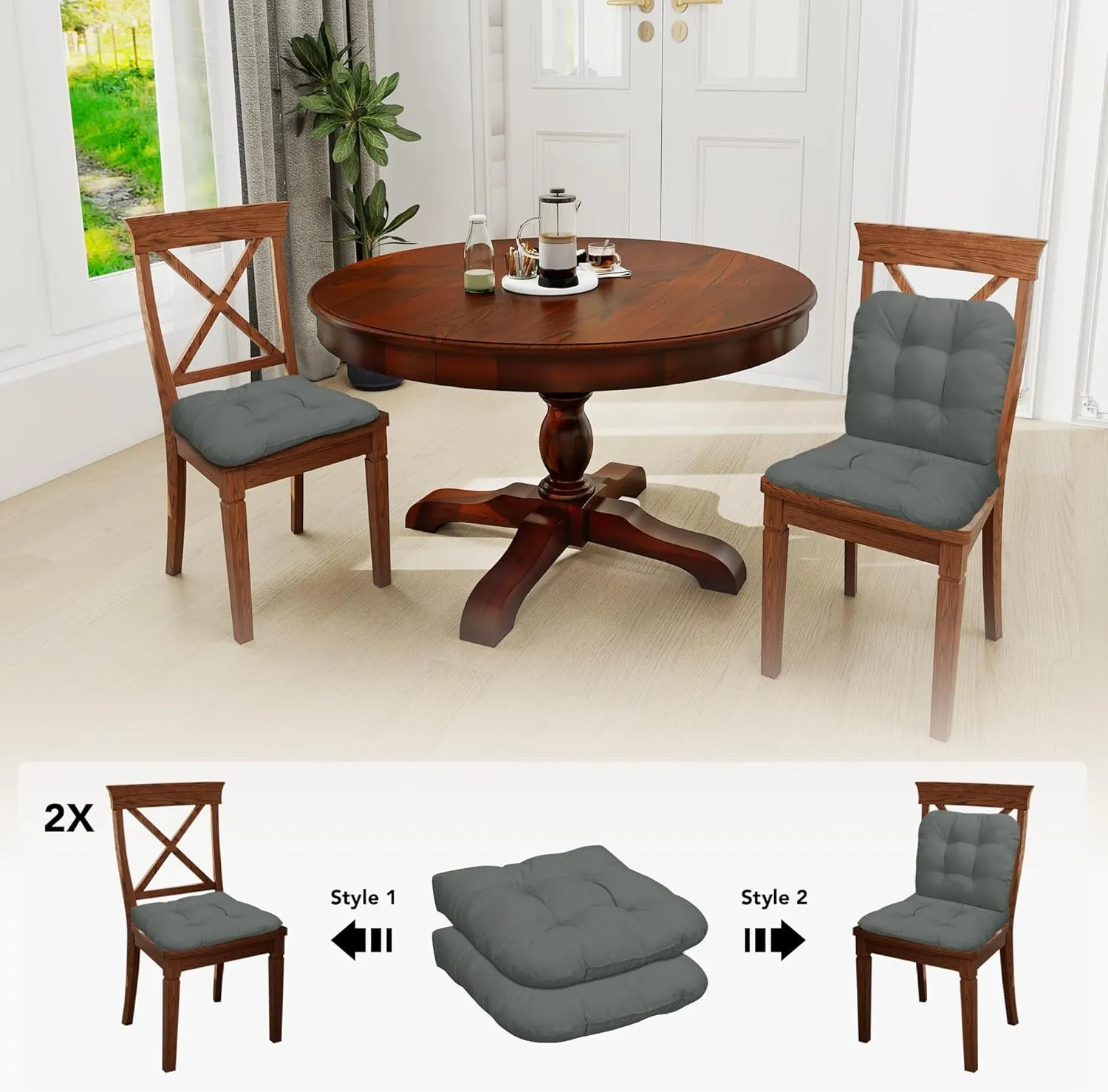 Easy-Going 2 Pack 19"x19" Outdoor Water Resistant Patio Wicker Chair Cushions Reversible Tufted Pads Seat Indoor Furniture Dark Grey