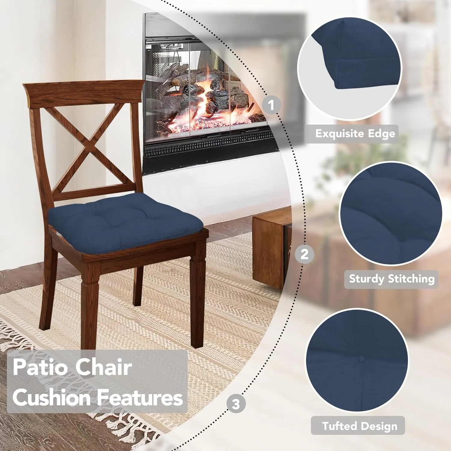 Easy-Going 2 Pack 19"x19" Outdoor Water Resistant Patio Wicker Chair Cushions Reversible Tufted Pads Seat Indoor Furniture Navy