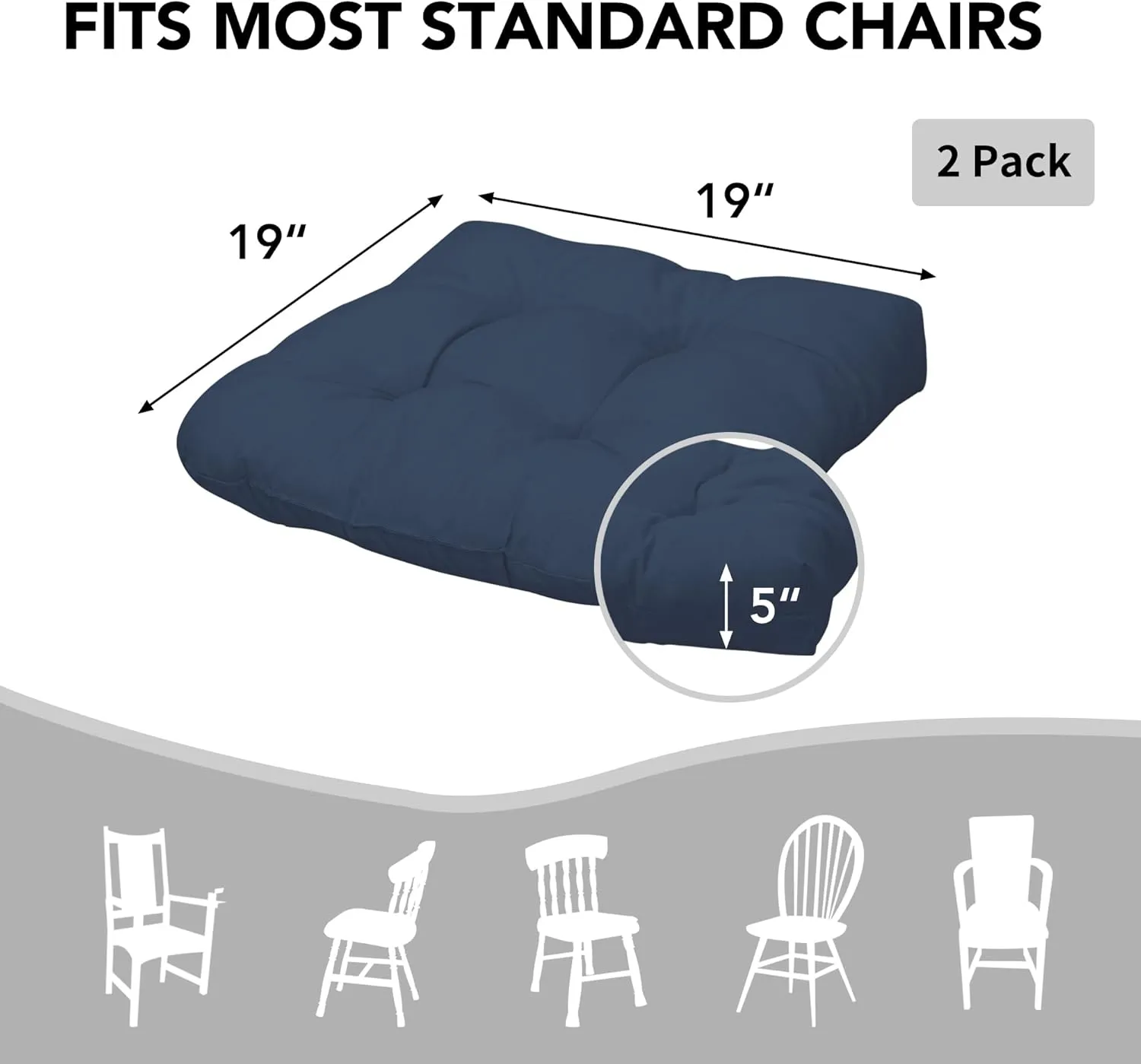 Easy-Going 2 Pack 19"x19" Outdoor Water Resistant Patio Wicker Chair Cushions Reversible Tufted Pads Seat Indoor Furniture Navy