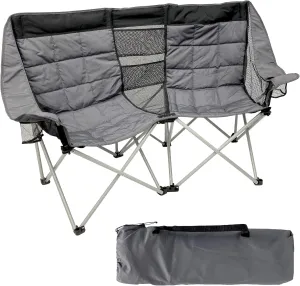 EasyGo Product Camping Chair - Double Love Seat Heavy Duty Oversized - Folds Easily and is Padded, Black Grey