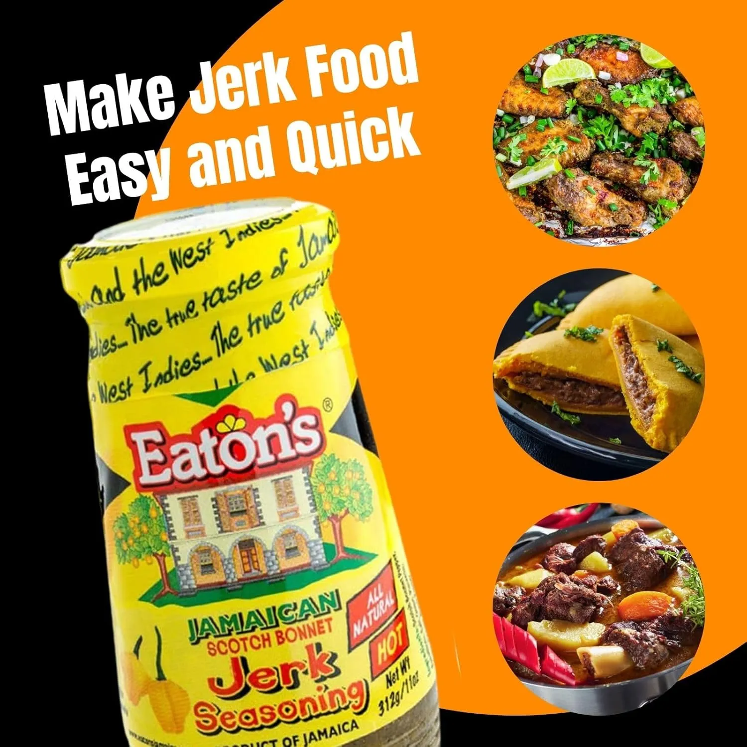 Eaton's Authentic Jamaican Jerk Seasoning - Easy to Use, Spicy, and Flavorful Caribbean Jerk Seasoning, BBQ Rub, Grilled Chicken Seasoning or Marinade with Jerk Cooking Recipe eBook (Scotch Bonnet)
