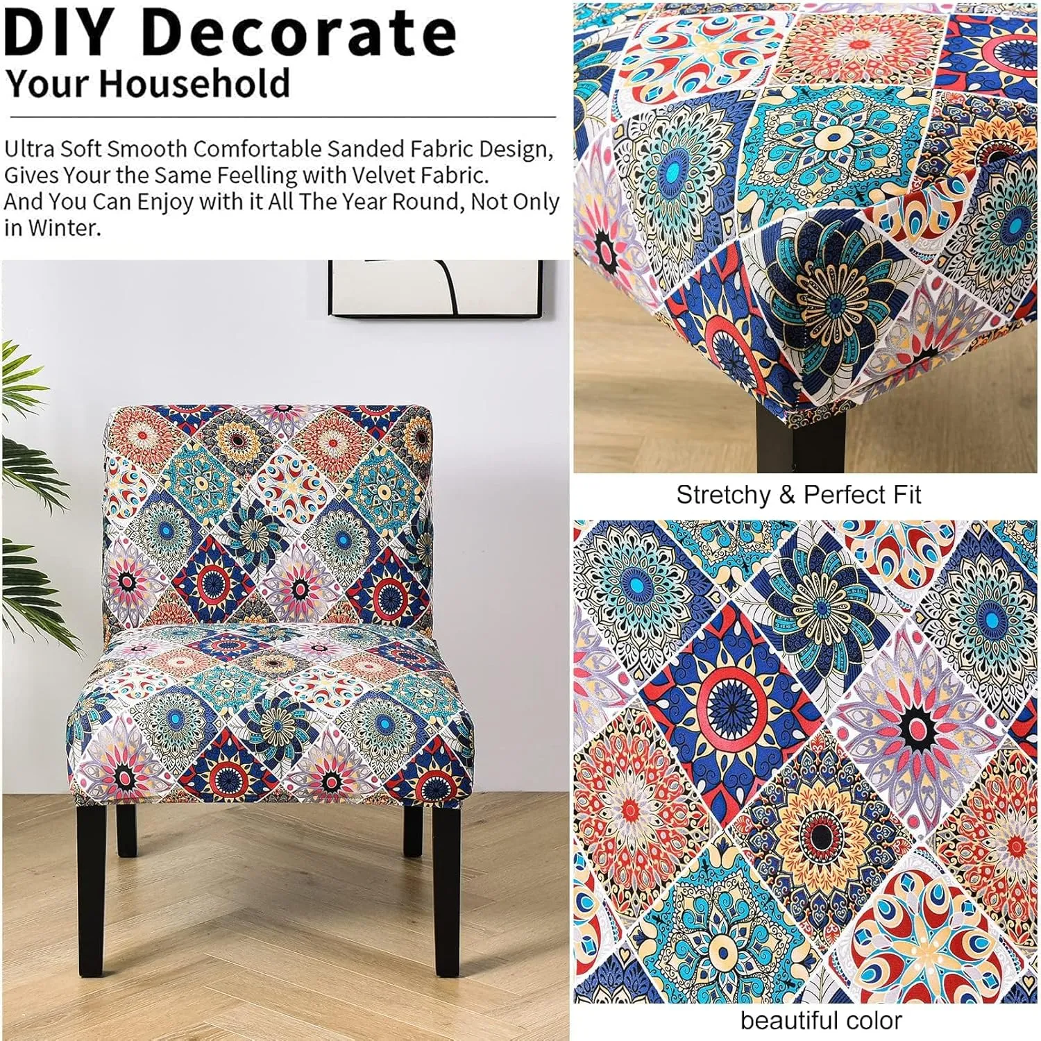 Eco-Ancheng Armless Accent Chair Cover Slipcover Stretch Spandex Slipper Chair Cover Removable Washable for Armless Chair Slipcover Furniture Protector Covers for Living Dining Room Hotel