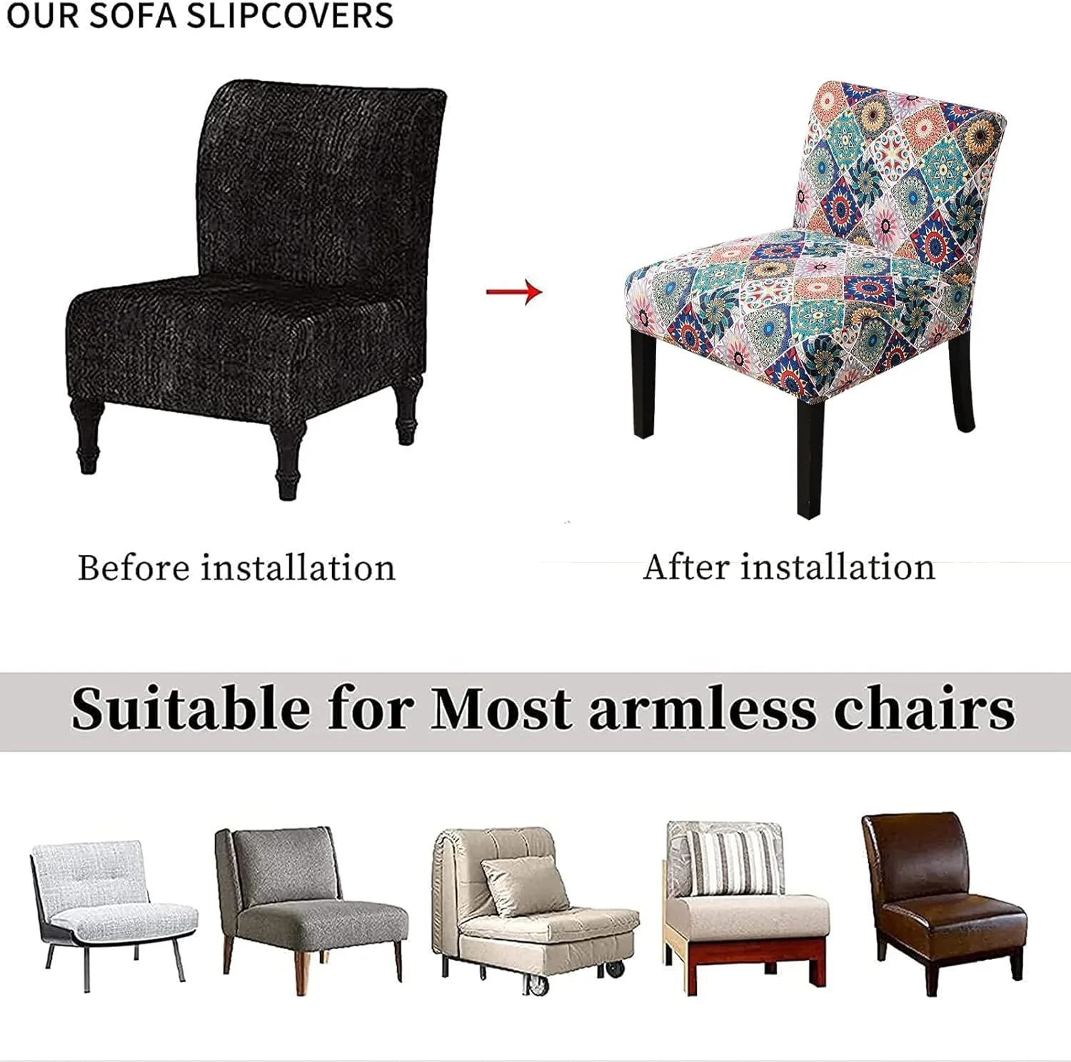 Eco-Ancheng Armless Accent Chair Cover Slipcover Stretch Spandex Slipper Chair Cover Removable Washable for Armless Chair Slipcover Furniture Protector Covers for Living Dining Room Hotel