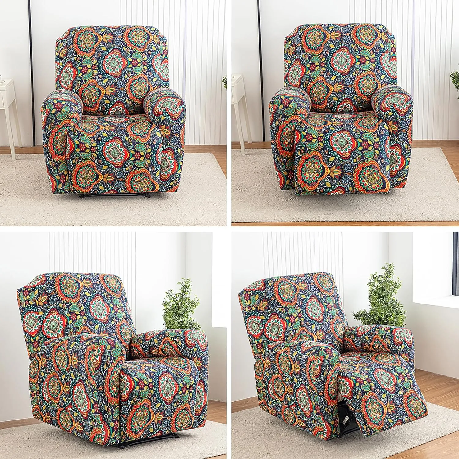 Eco-Ancheng Recliner Slipcovers 4-Pieces Lazyboy Recliner Covers Recliner Couch Covers Recliner Chair Cover Non Slip Reclining Slipcovers with Storage Pockets Furniture Protector for Living Room