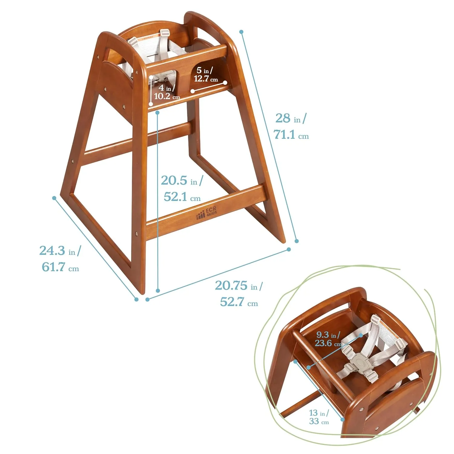 ECR4Kids ASATT High Chair, Toddler Chair, Dark Walnut
