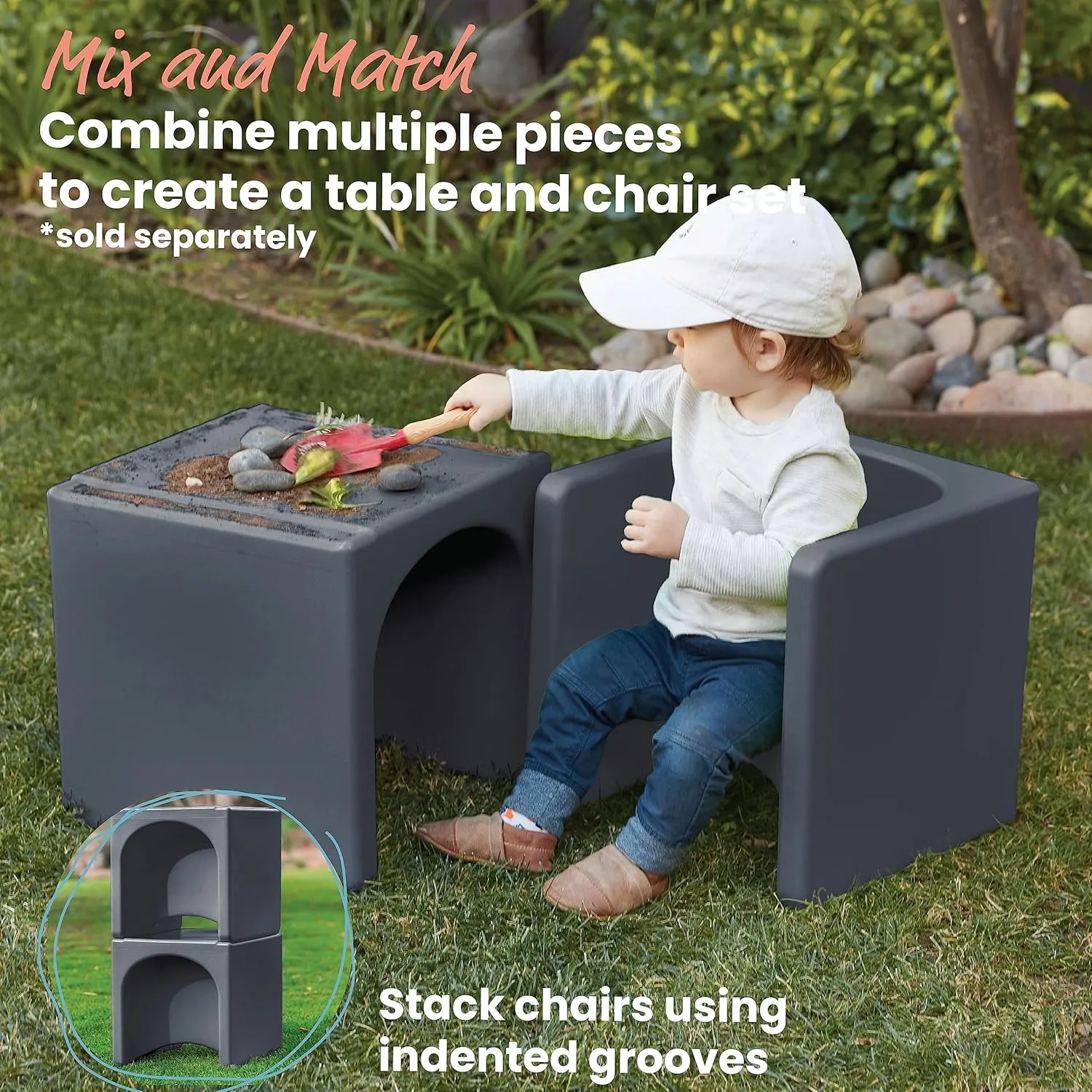 ECR4Kids Tri-Me 3-In-1 Cube Chair, Kids Furniture, Dark Grey