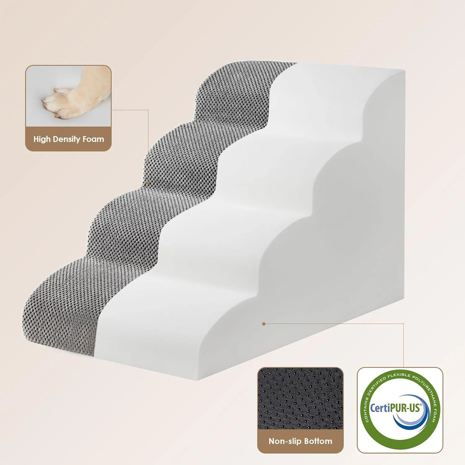 EHEYCIGA Curved Dog Stairs Ramp for High Beds 19.7" H, 4-Step Dog Steps for Small Dogs and Cats, Pet Stairs for High Bed Climbing, Non-Slip Balanced Pet Step Indoor, Grey